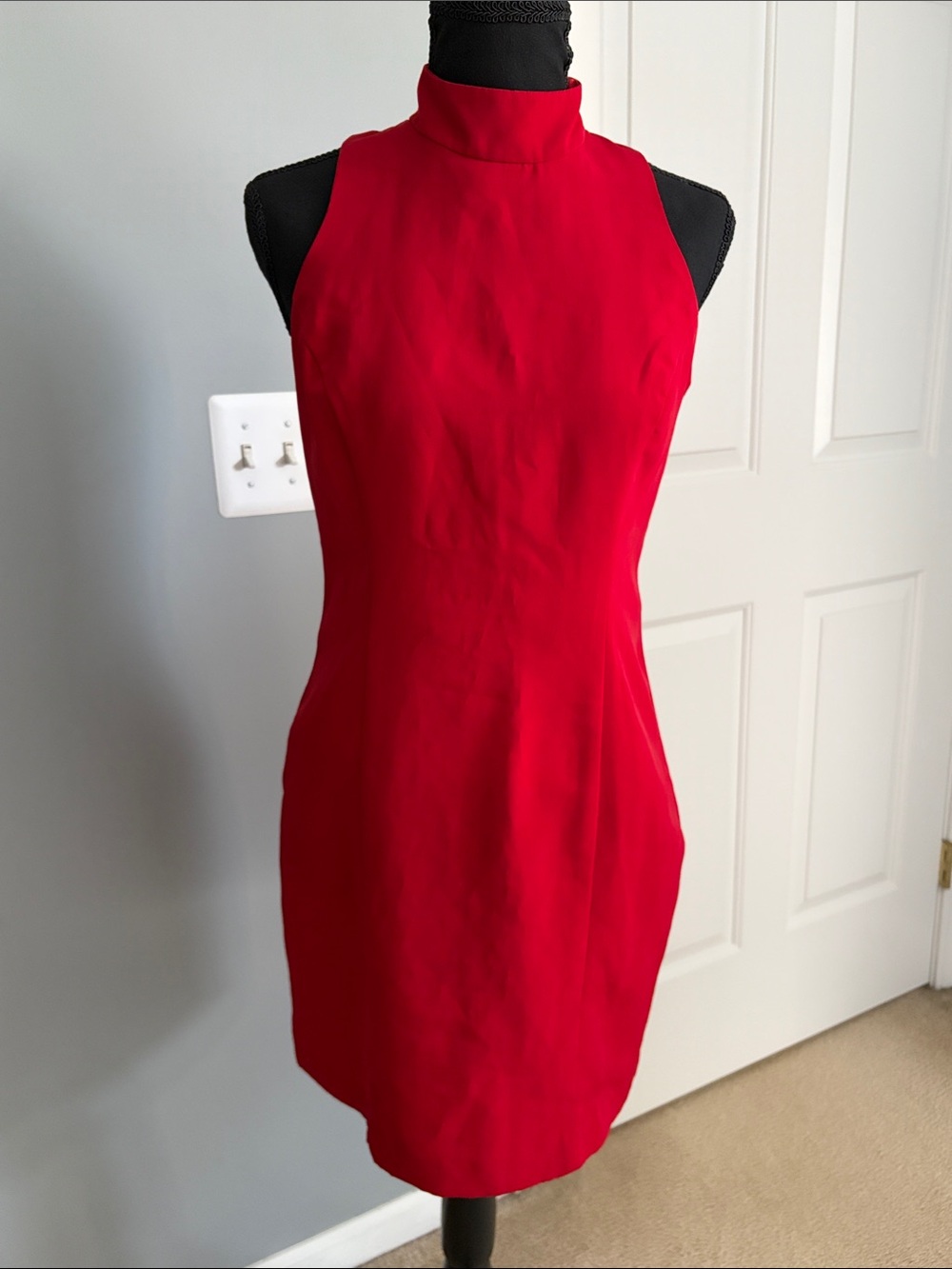 Red Mock Neck Sleeveless Sheath Dress - Women